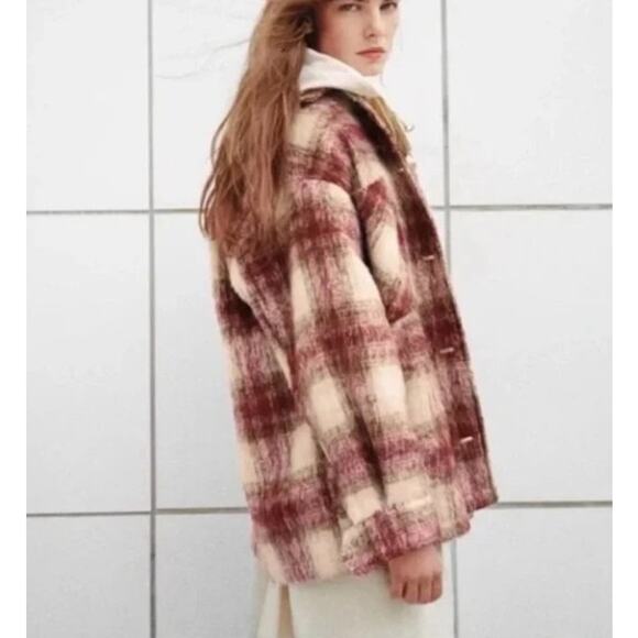 ZARA Womens Size Small Button Front Plaid Oversized Fuzzy Shacket Jacket - Picture 5 of 11